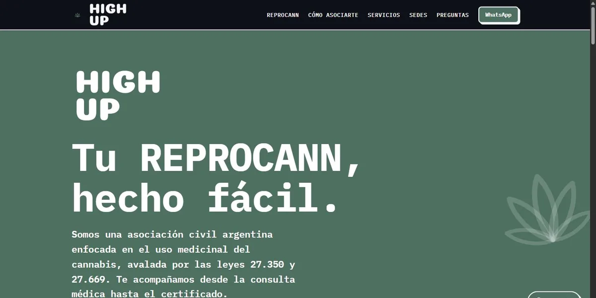 High Up — landing page de asociación civil de cannabis medicinal